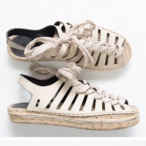 Rebecca Minkoff Gema Espadrille Shoes Caged Leather Stone Nubuck Tan Size 7.5